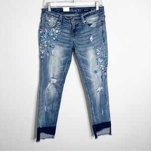 Grace in LA Jeans Women Size 28 Skinny Floral Embroidered Step Raw Hem D